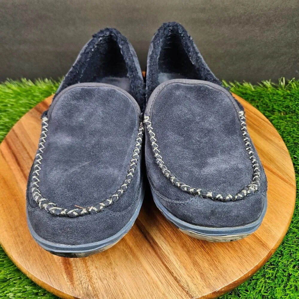 LL Bean Men's Blue Suede Fleece Lined‎ Mountain Moccasin Slippers Size 9 M
